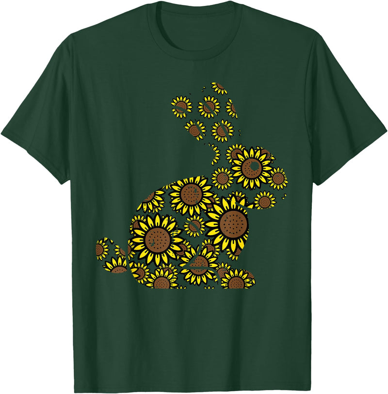 Easter Sunflower Bunny Rabbit Vintage Flower Women Girls Kid T-Shirt in Dark Green