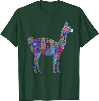 We Love Llamas & Alpacas - Peru Souvenirs Co. Peru Souvenir Llama Alpaca Flowers Peruvian Souvenir T-Shirt - Dark Green