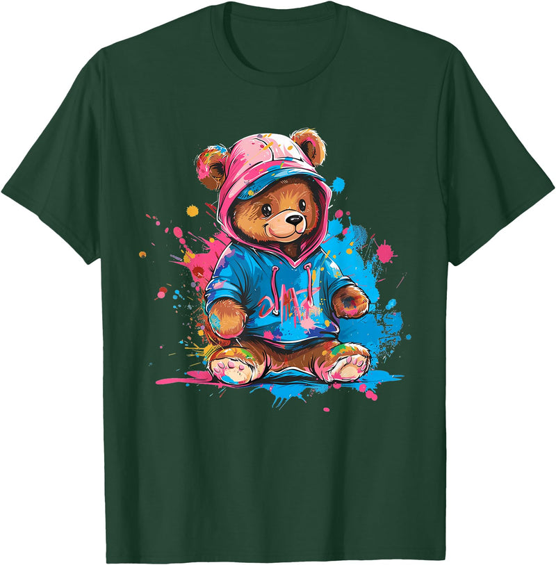 Teddy Bear Colorful Men WomenDesigns Hip Hop Colorful Teddy Bear Men Women Kids T-Shirt - Dark Green