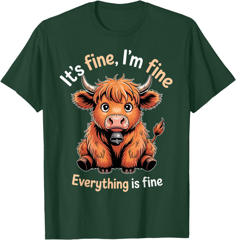 Cow Farming Animals Western Cow Cattle Rancher It's Fine Farm Farmer Scottish Highland Cows T-Shirt - Dark Green