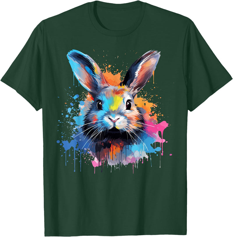 Colorful Cute Netherland Dwarf Rabbit Lover Splash Art T-Shirt in Dark Green