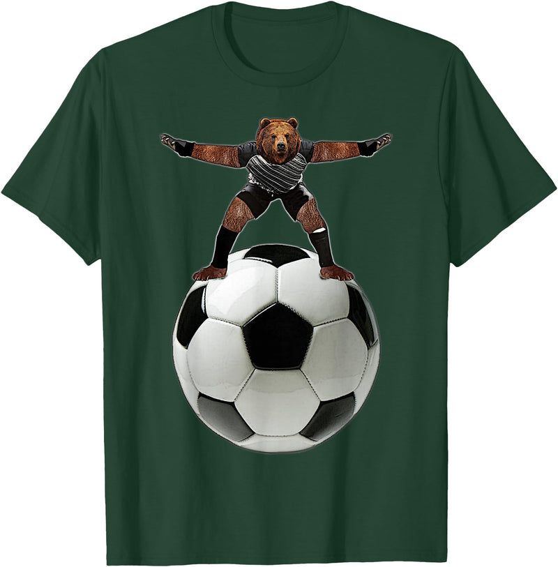 Behrbones Clothing Bear Goalie On Soccer Ball - by Behrbones T-Shirt - Dark Green
