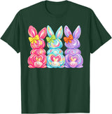 Easter Cute Bunny Coquette Bow Tie Dye Rabbit Women Girl Kid T-Shirt in Dark Green