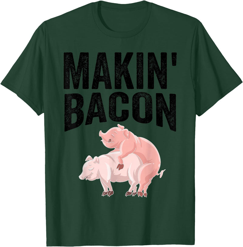 Cute Smoked Pork Lover Adult Humor Joke Designs Funny Making Bacon Gift For Men Women Cool Pig Bacon Joke T-Shirt - Dark Green