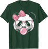 Panda Bear Bubblegum Panda Bear Wearing Glasses and Blowing Pink Bubble Gum T-Shirt - Dark Green