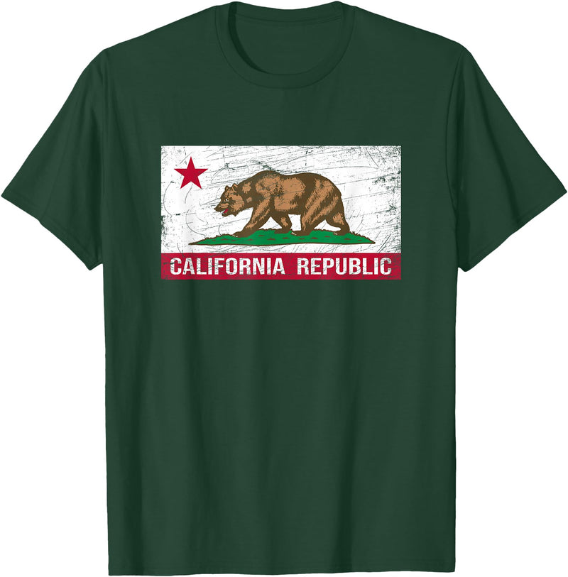 Graphic Club Inc. California Republic Flag - CA - Distressed Design - Classic T-Shirt - Dark Green
