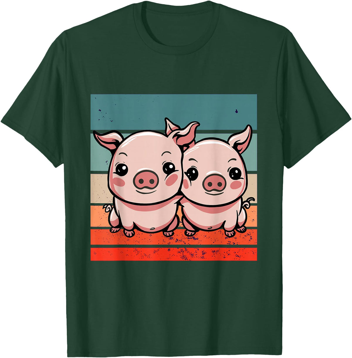 Cute Sibling Baby Little Pink Pig Sister Animal Pig Lovers T-Shirt - Dark Green