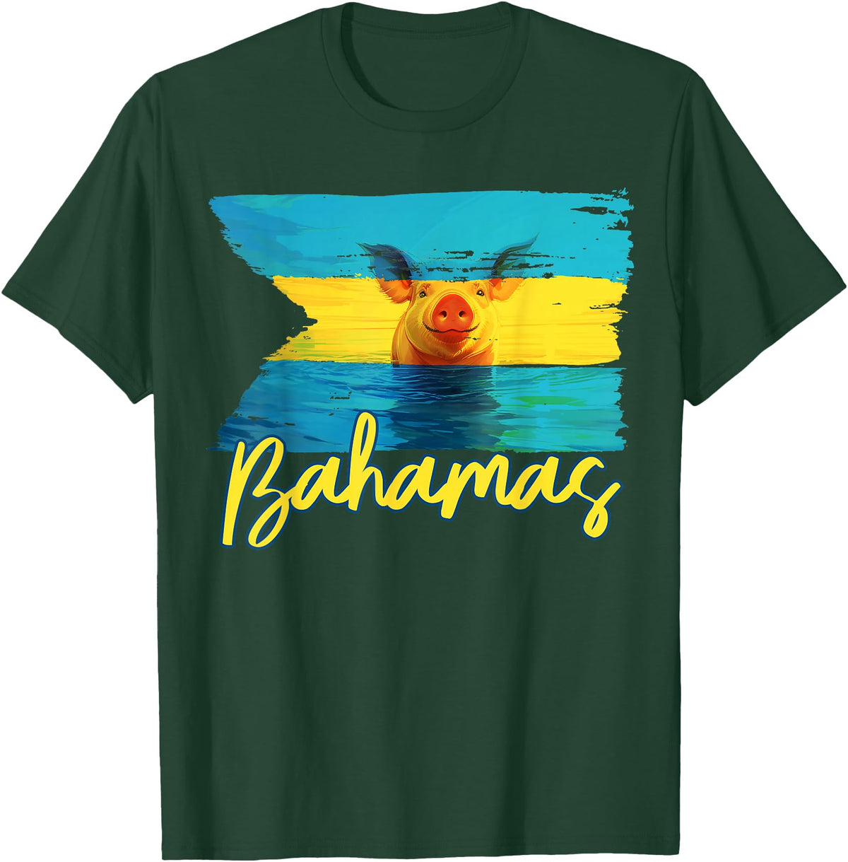 Swimming Pig Bahamas Beach Trips Bahamas Swimming Pig Flag Beach Caribbean Summer Vacation T-Shirt - Dark Green