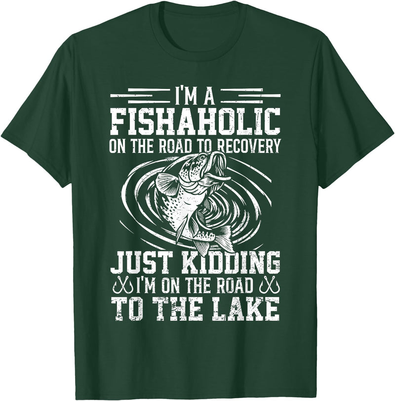 Funny Fishing Lover Gift for Fisherman Funny Fish-Aholic On The Road To The Lake Fishing Fisherman T-Shirt - Dark Green
