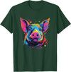 Retro Pig Poparts Tees Watercolor Colorful Pig T-Shirt - Dark Green