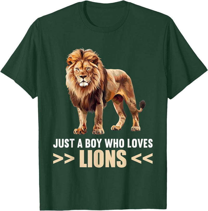 Lions Lion Lovers Shop Just a Boy who loves Lions Lion T-Shirt - Dark Green