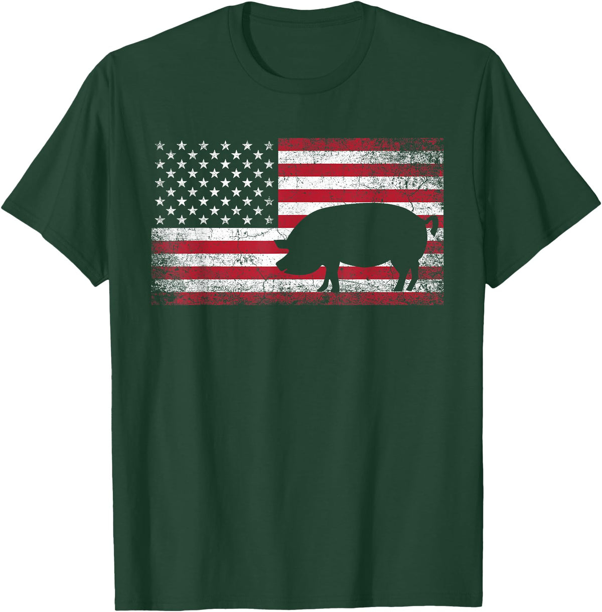Pig Hog Farm Farmer 4th of July Shirt American Flag America T-Shirt - Dark Green