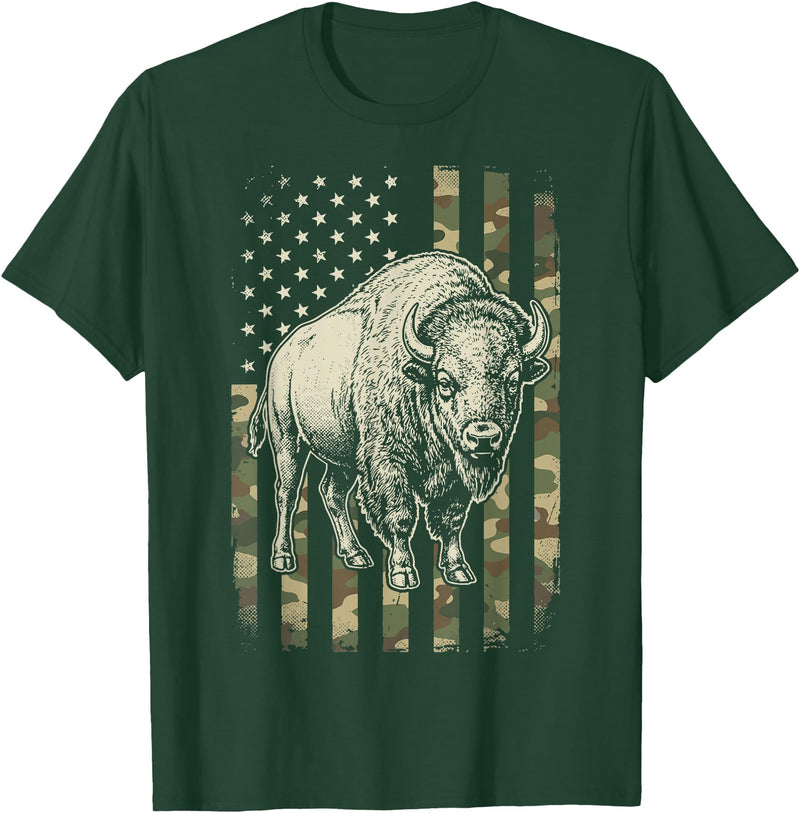 Usa Patriot American Bison Western Bufallo Bison USA Flag American Buffalo 4th of July T-Shirt - Dark Green