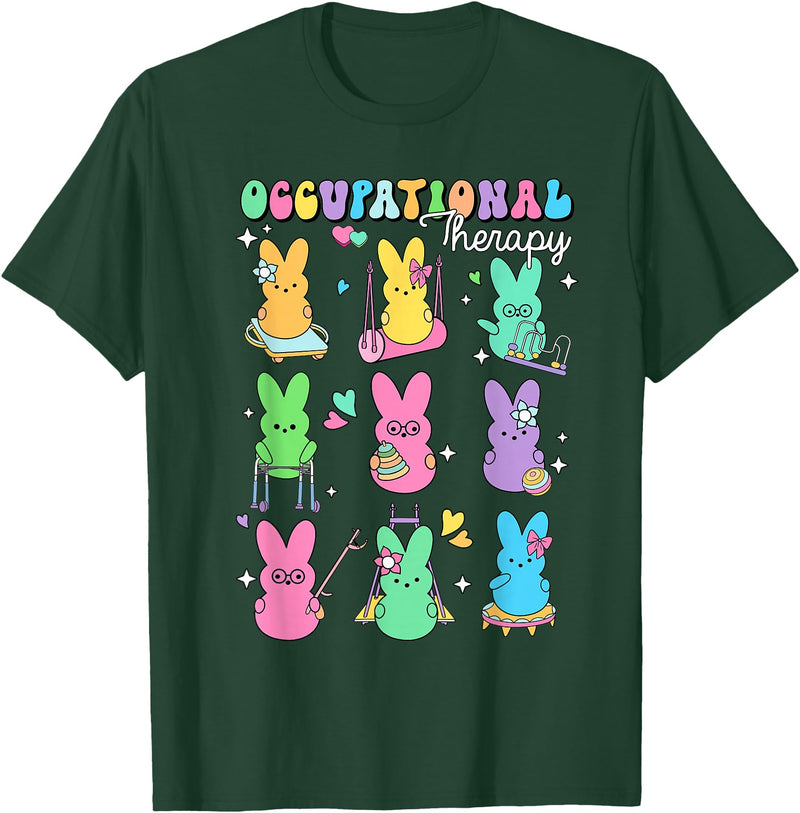 Men Women Rabbit T-Shirt (Black) in Dark Green