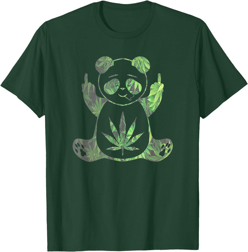 Ripped and Stoned Bears Stoned Panda Bear Baked Zoo Animals High AF Pot Leaf T-Shirt - Dark Green