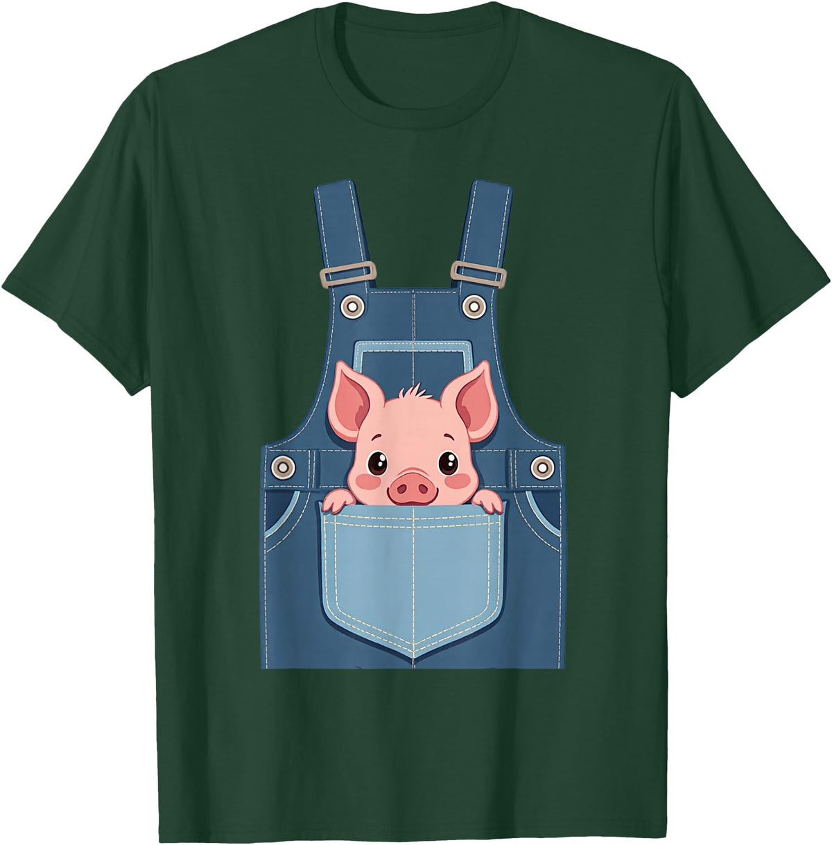 Pig Farm Animal Costumes Pig Costume - Funny Farmer, Pocket, Farm, Women, Men, Kids T-Shirt - Dark Green