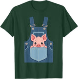 Pig Farm Animal Costumes Pig Costume - Funny Farmer, Pocket, Farm, Women, Men, Kids T-Shirt - Dark Green