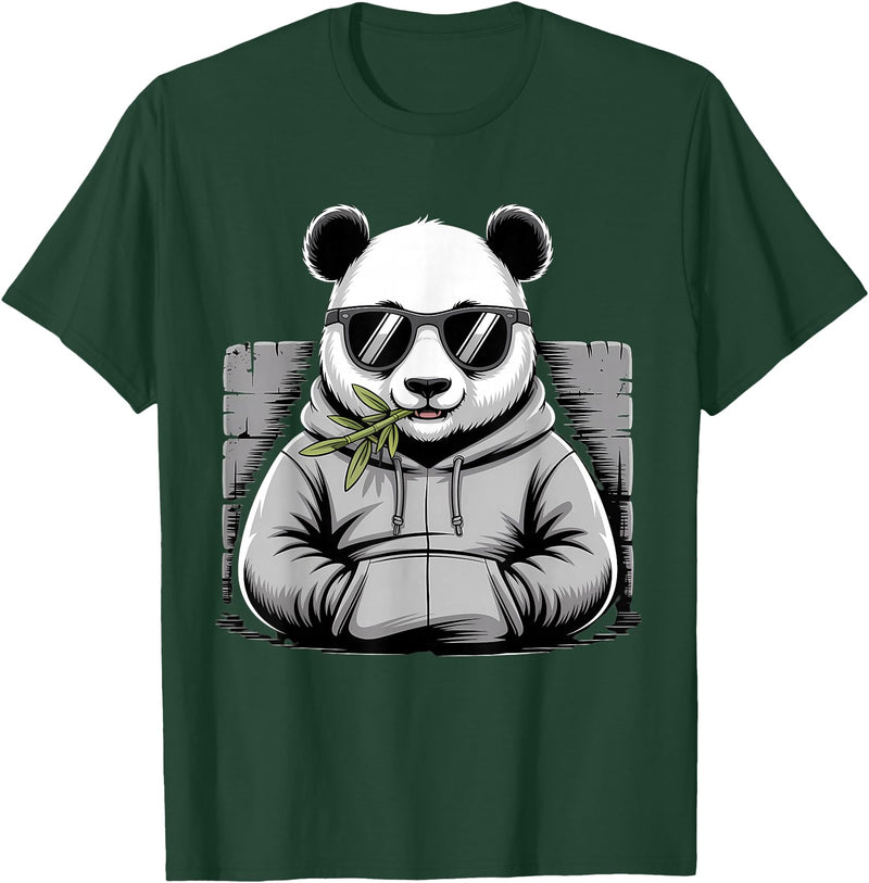 Forest Animal Art Panda with Sunglasses Graphic Motif Animal Funny Panda Bear T-Shirt - Dark Green