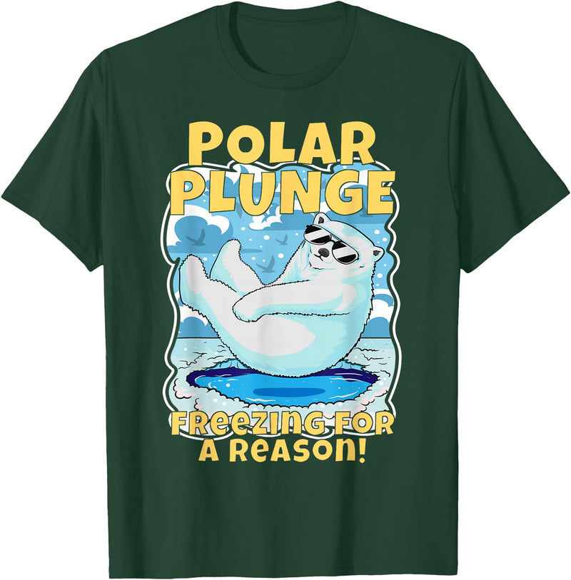 Ice Cold New Years Arctic Iceberg Freeze Swim Team Polar Plunge Freezing For A Reason! Cool Polar Bear Swimming T-Shirt - Dark Green