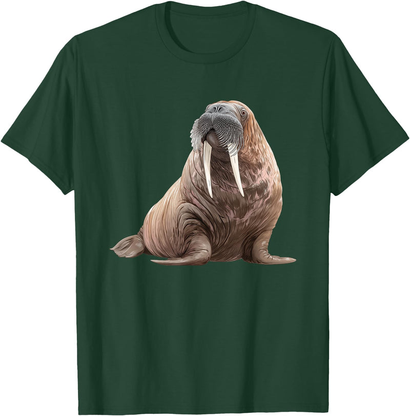 Walrus Designs. Walrus Seal Sea Lion Graphic T-Shirt - Dark Green