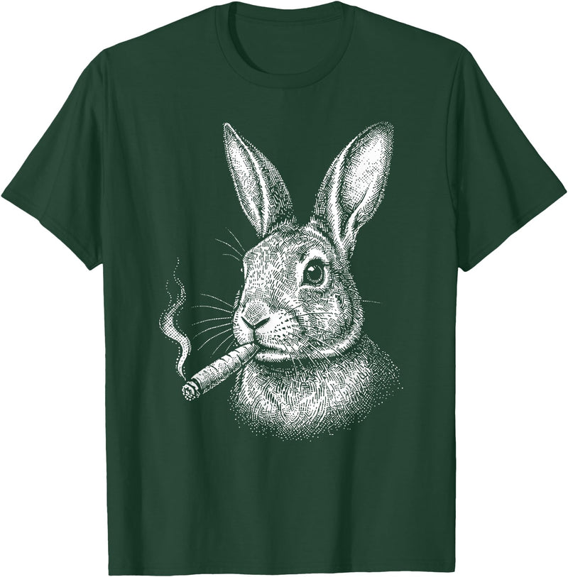 Smoking Rabbit Cigarette Bunny Funny Meme Stupid Brainrot T-Shirt in Dark Green