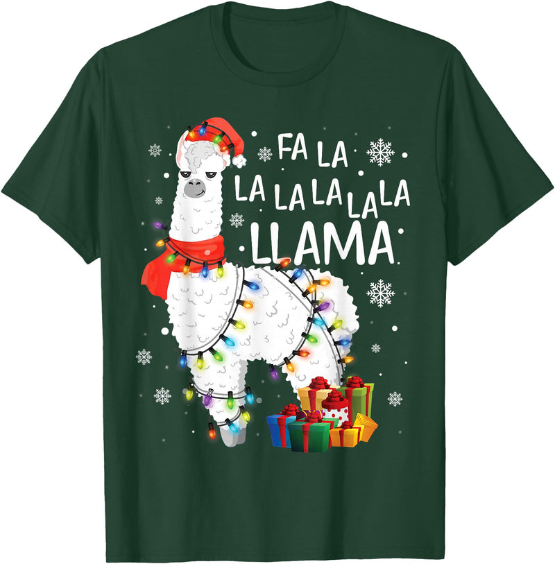 Funny Fa La La Llama Christmas Shirt FA La La Llama Christmas Funny Lllama Lover Xmas Pajamas T-Shirt - Dark Green