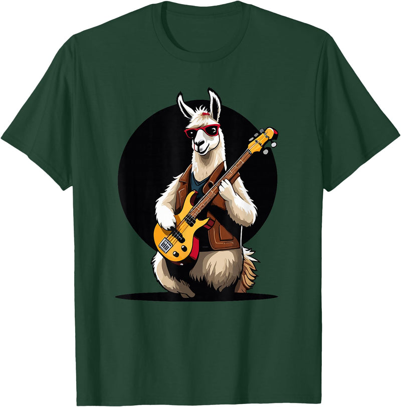 Music Lovers Alpaca Llama playing Guitar Llama playing Electric Guitar, Llama Guitarist T-Shirt - Dark Green