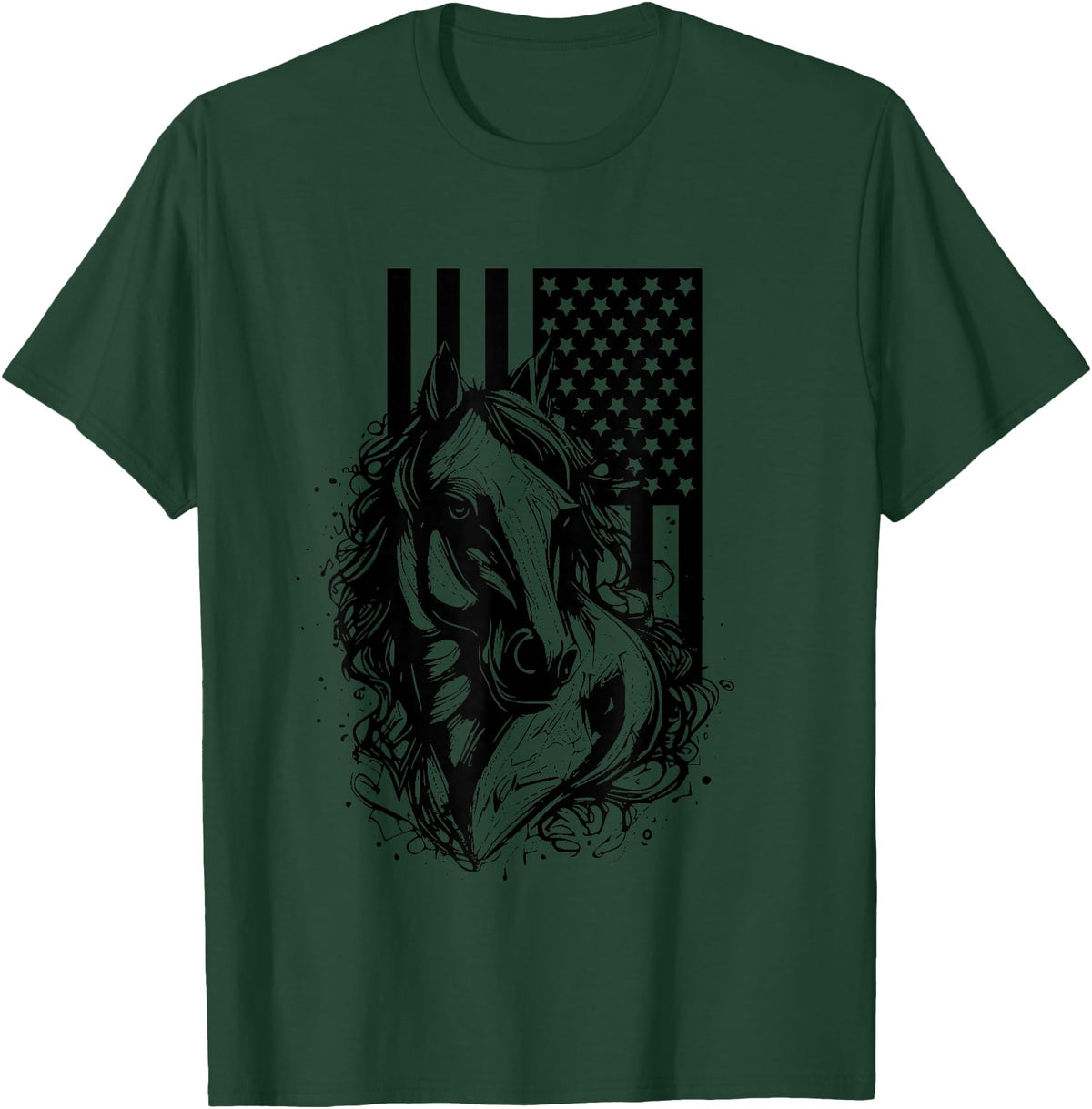 BASBO American Flag Horseback Riding Apparel - Horse T-Shirt - Dark Green