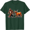 Bigfoot And Scottish Highland Cow Walking Humor Bigfoot Takes Scottish Highland Cow for a Walk T-Shirt - Dark Green