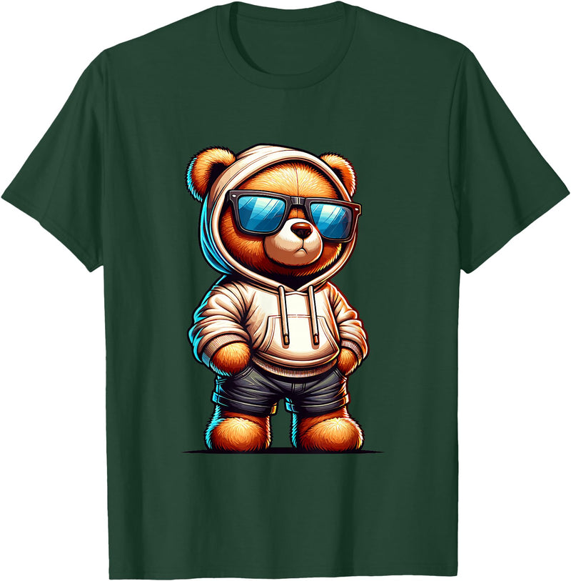 Rappers Aesthetic Urban Teddy Bear Graphic Hip Hop Teddy Bear Graphic Bears Cool Hip Hop Streetwear Colorful T-Shirt - Dark Green