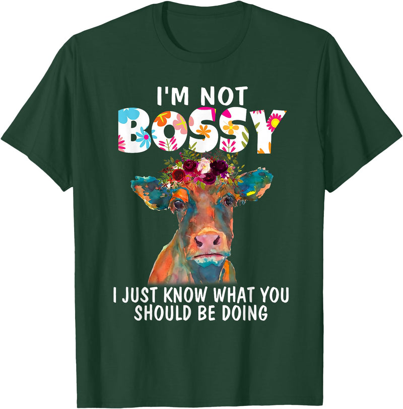 Funny Heifer Cow Lover hme Cute Heifer Flowers Cow Lover Women Funny I Am Not Bossy T-Shirt - Dark Green