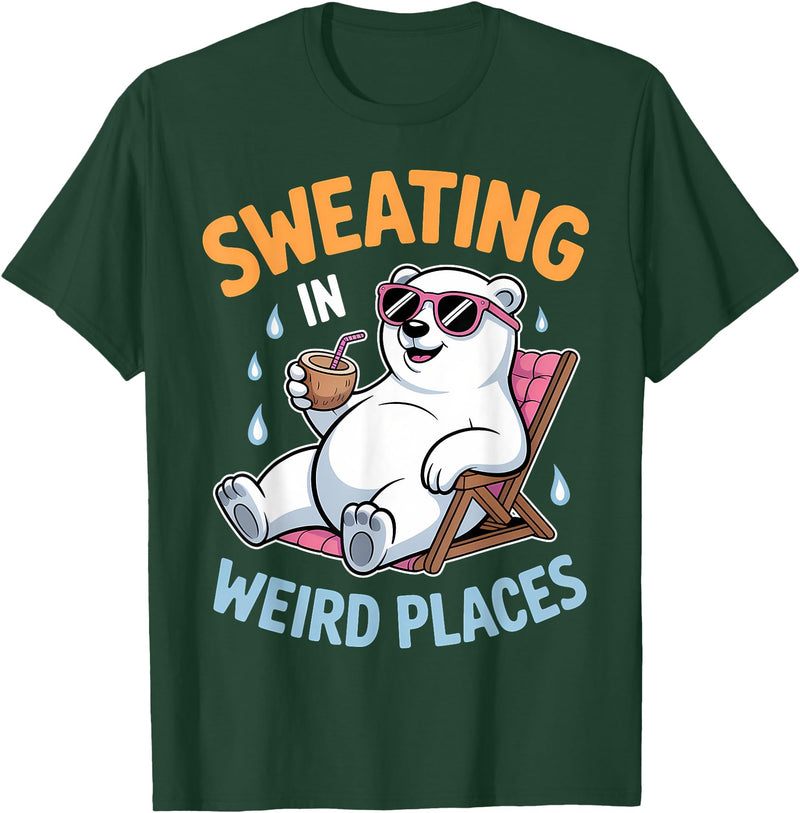 Cool Sweating Funny Summer Sweating Design Sweating in Weird Places Polar Bear Funny Sweating T-Shirt - Dark Green