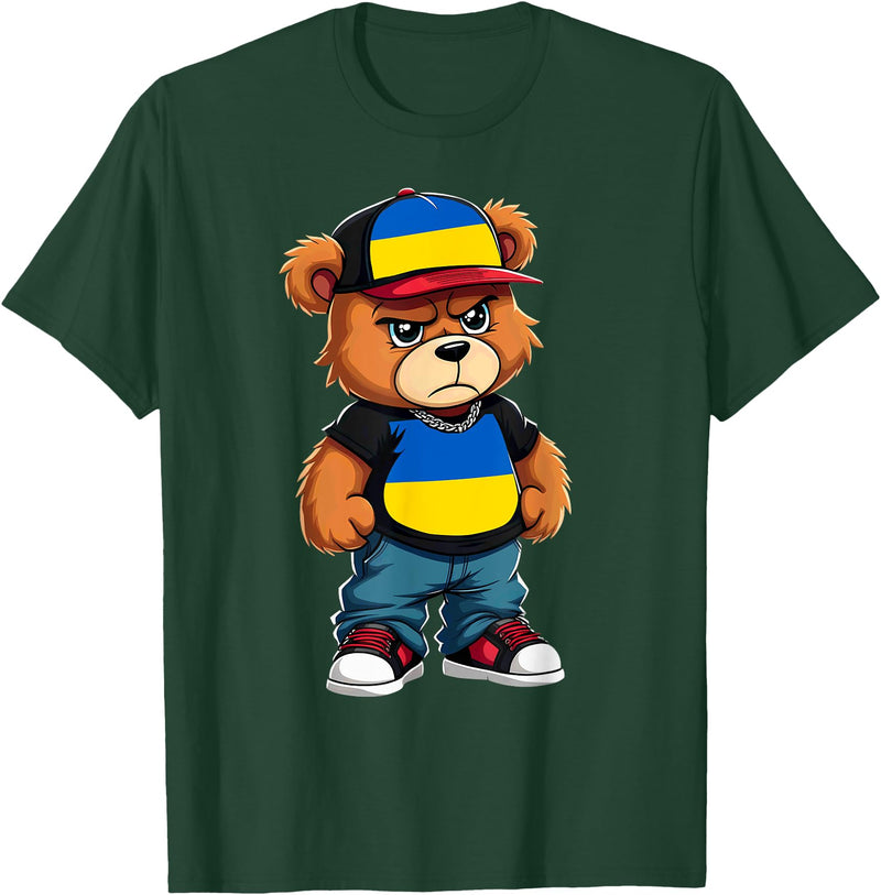 Ukrainian Teddy Bear Breakdance Rapper Ukrainian Flag Teddy Bear Ukraine Hip Hop T-Shirt - Dark Green