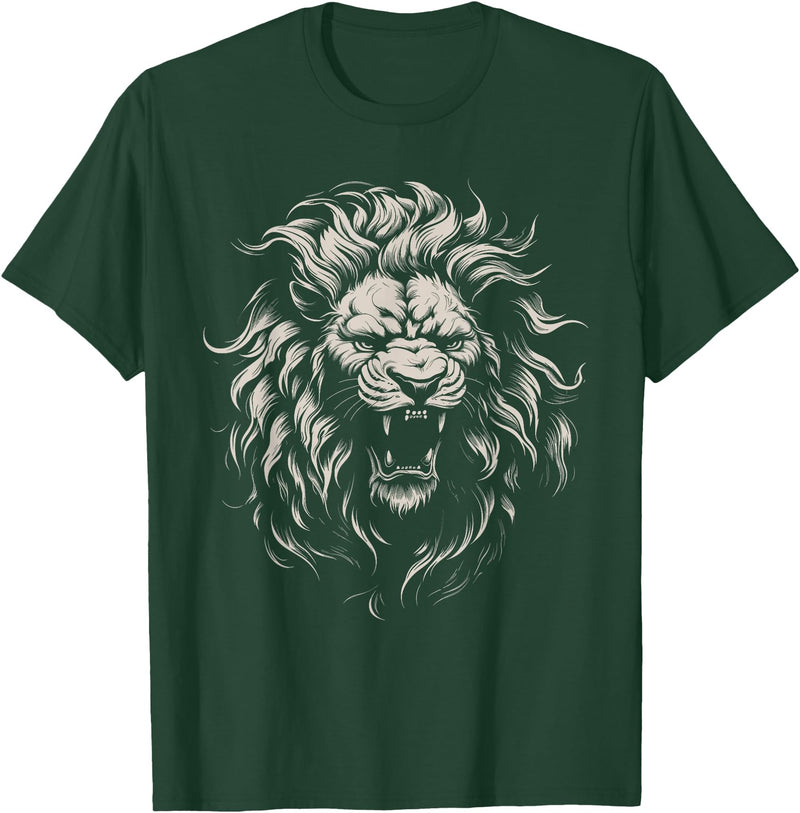black animals art Lion Roar Head Art face for Lovers Lions King African Animal T-Shirt - Dark Green