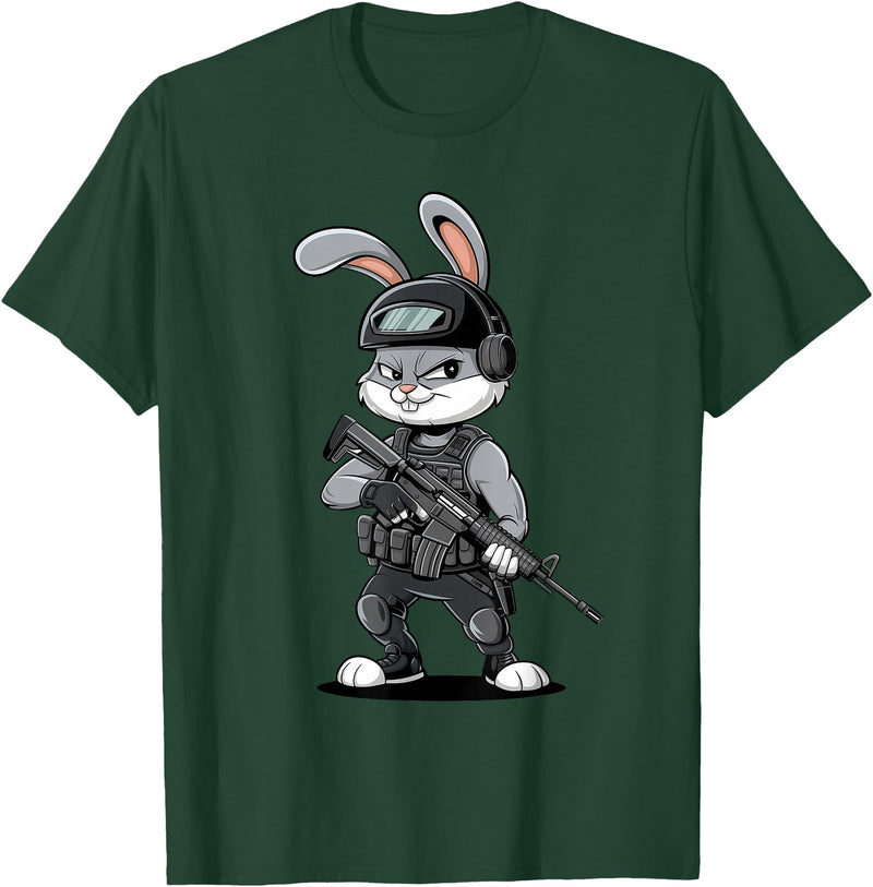 Armed Bunny Easter Military Rabbit Graphic for Men T-Shirt in Dark Green