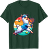 Funny Cute Animals Playing Tennis Apparel Llama Playing Tennis in Front of a Sunset T-Shirt - Dark Green