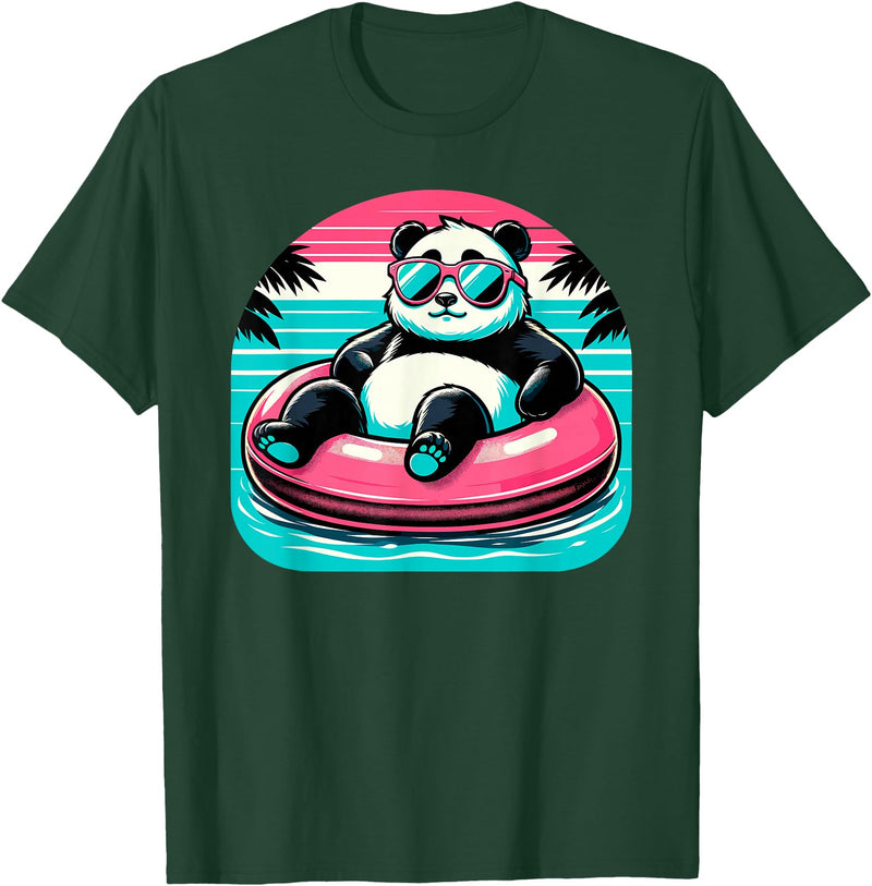 Nerrrdy Pool Party Panda Pink Float Men Women Kids Funny Pool Panda T-Shirt - Dark Green
