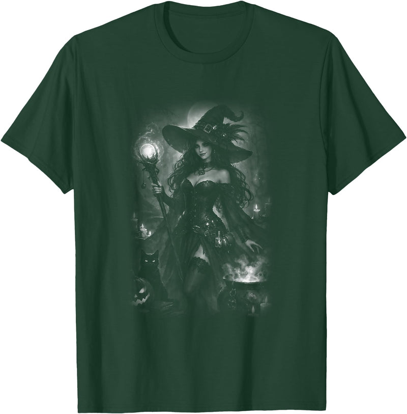Gothic Halloween Witch Moon Sorcery Enchanting Halloween Witch Gothic Magic Night T-Shirt - Dark Green