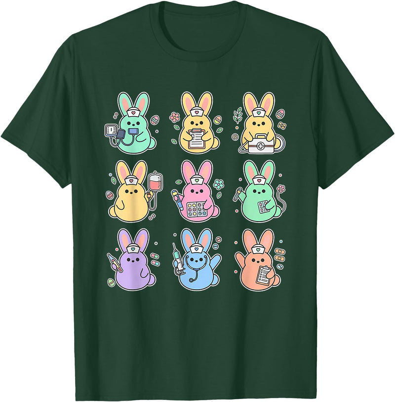 Easter Day Bunny Rabbit Nurse Squad RN Nursing Medical T-Shirt in Dark Green