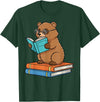 Reading Bear Bookworm Tee Reading Bear Bookworm Cute Bear with Glasses Books T-Shirt - Dark Green