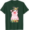 Pig Leopard Headband Flower Tees Pig With Leopard Headband Flower Cute Pig Lover T-Shirt - Dark Green
