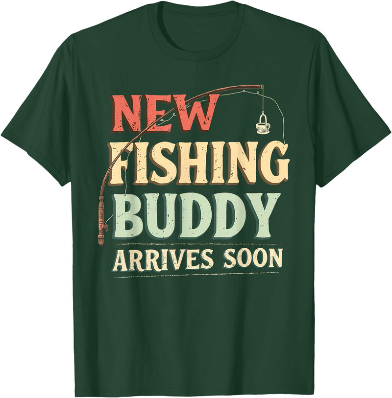 Funny Parent Fisherman Pregnancy Gift New Fishing Buddy Arrives Soon Baby Pregnancy Announcement T-Shirt - Dark Green
