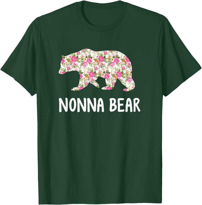Grandparents Tees By Luna Nonna Bear Floral T-Shirt T-Shirt - Dark Green