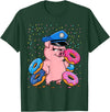 Pig Lover Gift Co. | Unisex Pig Cop Police Officer Doughnut T-Shirt - Black, Small, Short Sleeve - Dark Green