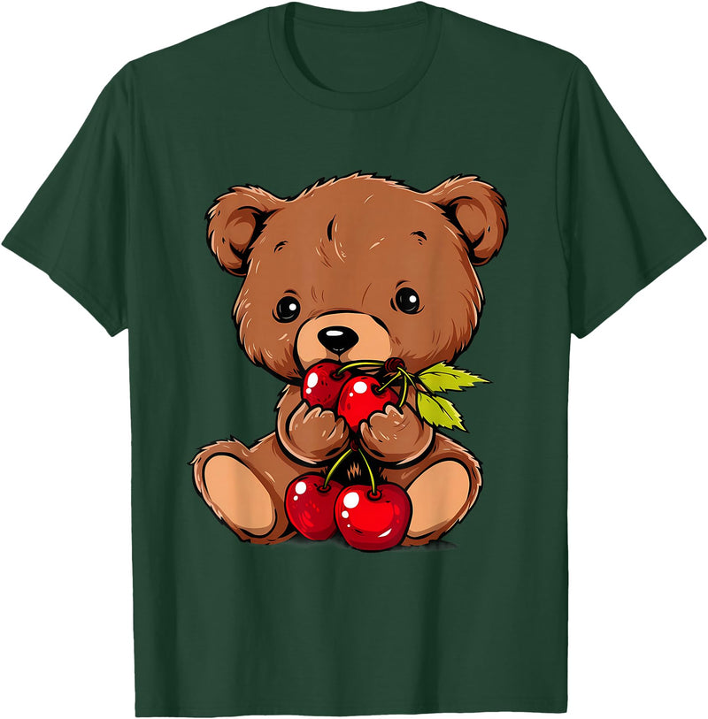 Cute Cherry Animals Cherry Bear Cute Bear Nature Cherry Fruit Artwork Wildlife T-Shirt - Dark Green