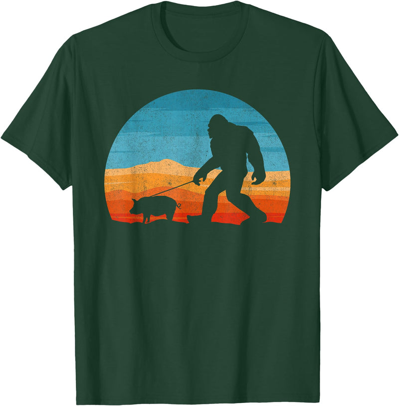 Bigfoot Walking Animal Lover Gifts Bigfoot Walking Pig Sasquatch Pig Lover T-Shirt - Dark Green