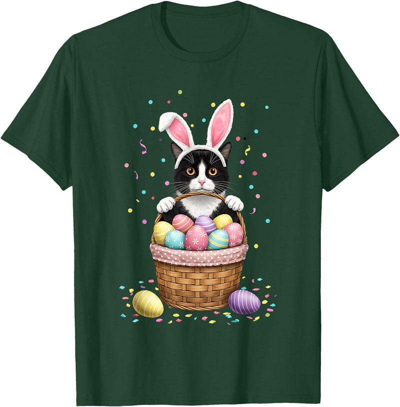 Cat Bunny Ears Eggs Meowy Easter Rabbit Lover Men Women Kids T-Shirt in Dark Green