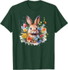Bunny Rabbit Face Floral Watercolor Painting Love Bunnies T-Shirt in Dark Green
