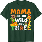 Mama Of The Wild and Three Zoo Theme Birthday Jungle Safari T-Shirt - Dark Green