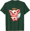 Cute Pig Angel with Wings T-Shirt - Dark Green